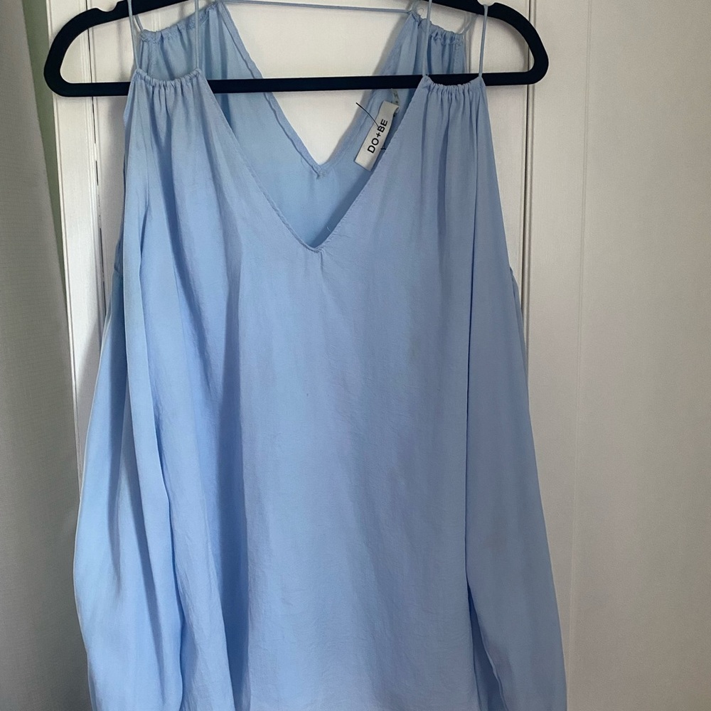 Baby Blue Silk open shoulder blouse